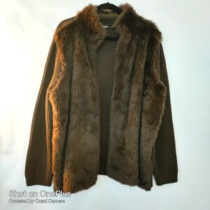 Roaman's Women's Plus Size Faux-Fur Cardiga size XXL 2XL brown soft vest sweater
